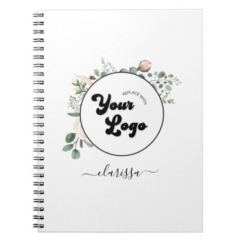 Floral Logo Custom Company Business  Name Girly Notebook