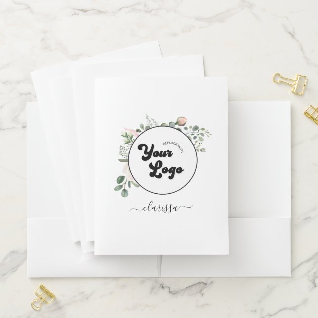 Floral Logo Custom Company Business & Name Girly Pocket Folder (In Situ)