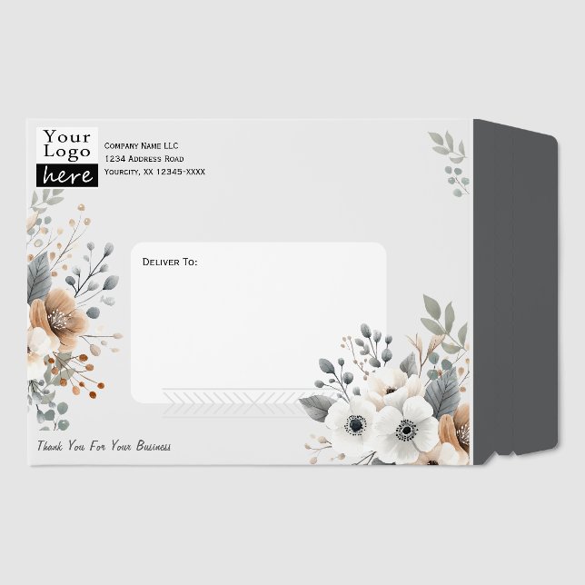 Floral Logo QR Code Rigid Envelope Mailers (Front)