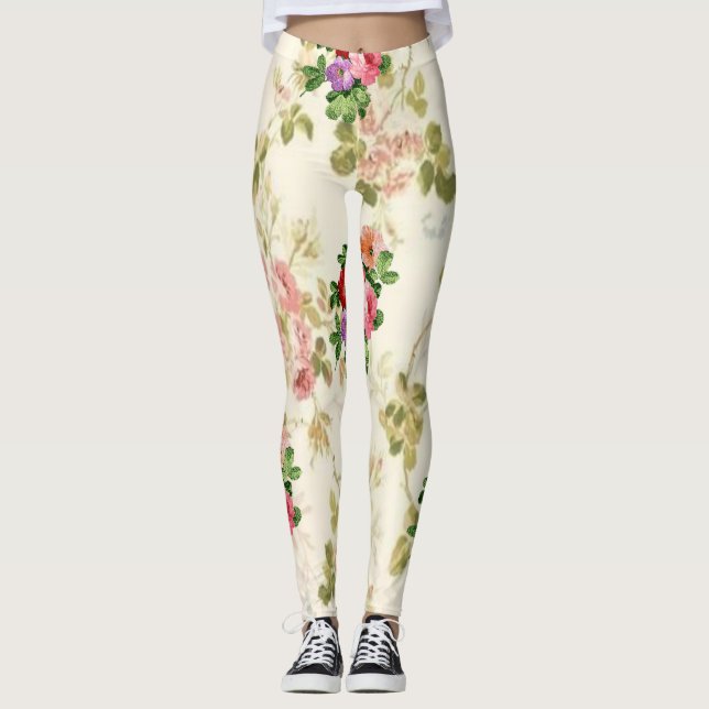 floral long leggings white teenager (Front)