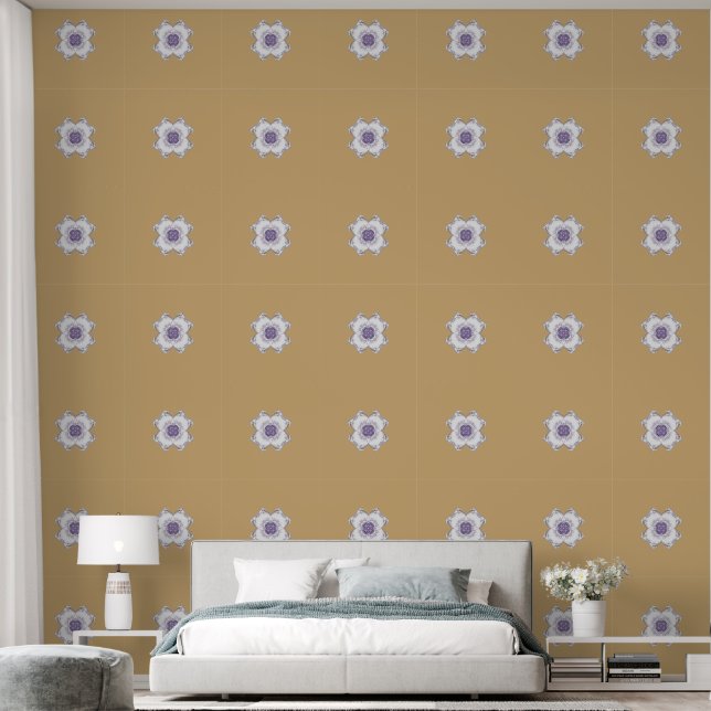  Floral-Look Purple Gold Fractal Art Golden Wallpaper (Bedroom)