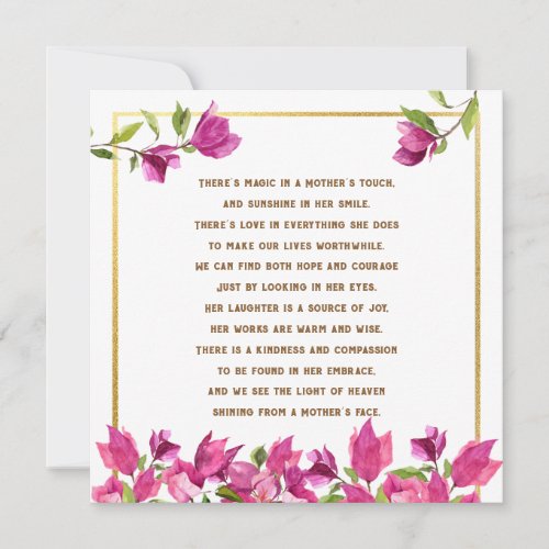Floral Loss of Mother Mom Poem Flat Sympathy Card