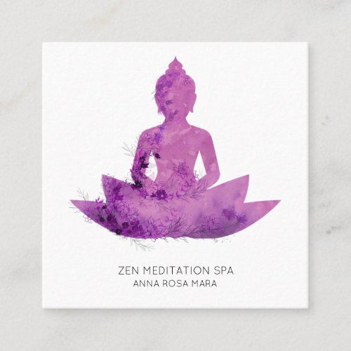  Floral Lotus Buddha Meditation QR AP33 Magenta Square Business Card
