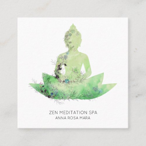  Floral Lotus Buddha Meditation QR  AP33 Mint Square Business Card