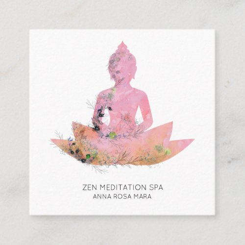  Floral Lotus Buddha Meditation QR  AP33 Pink Square Business Card