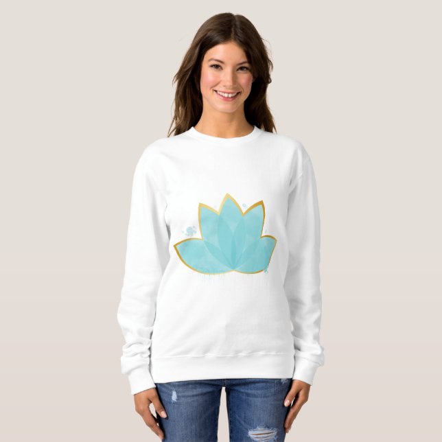 Floral Lotus Seafoam Blue & Faux Gold Sweatshirt (Front Full)