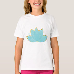 Floral Lotus Seafoam Blue & Faux Gold T-Shirt