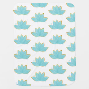 Floral Lotus Watercolor Seafoam Blue & Faux Gold Baby Blanket