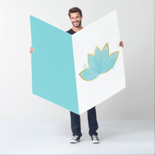 Floral Lotus Watercolor Seafoam Blue & Faux Gold Card