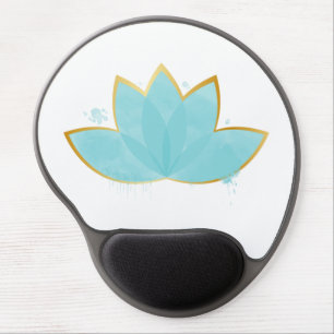 Floral Lotus Watercolor Seafoam Blue & Faux Gold Gel Mouse Pad