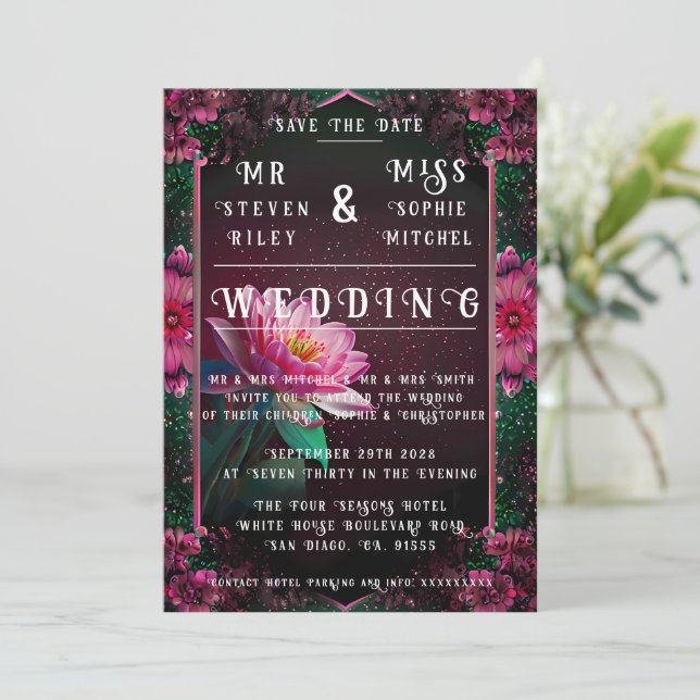 Floral Lotus Wedding Suite | Starry Night Romance Invitation (Standing Front)