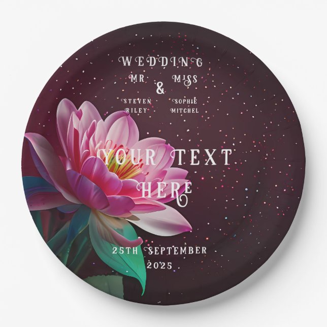 Floral Lotus Wedding Suite | Starry Night Romance Paper Plates (Front)