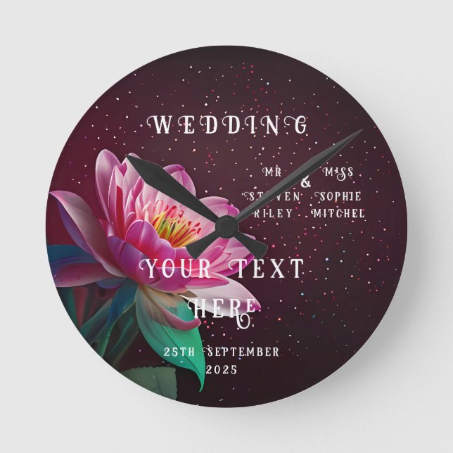 Floral Lotus Wedding Suite | Starry Night Romance Round Clock (Front)