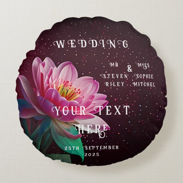 Floral Lotus Wedding Suite | Starry Night Romance Round Pillow (Front)