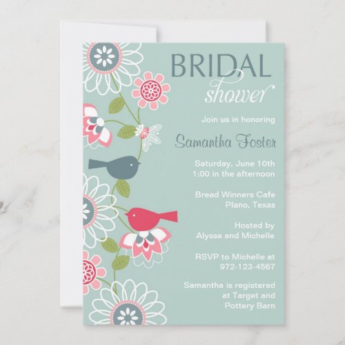 Floral Love Bird Bridal Shower Invitation