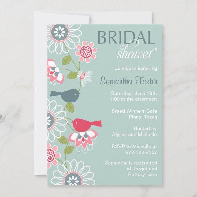 Floral Love Bird Bridal Shower Invitation (Front)