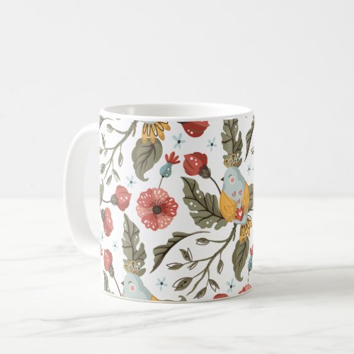 Floral Love Birds Bohemian Pattern Coffee Mug