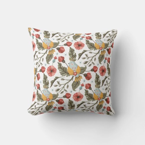 Floral Love Birds Bohemian Pattern Throw Pillow