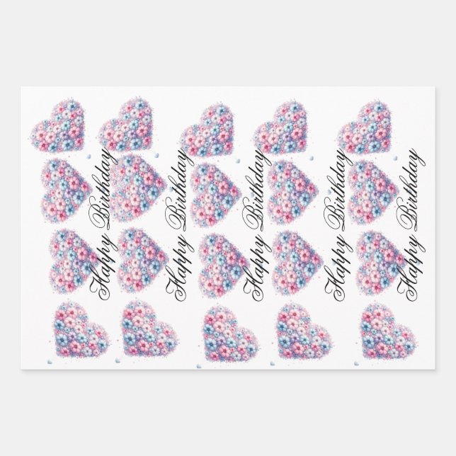 Floral Love Birthday Wrap Wrapping Paper Sheets (Front)