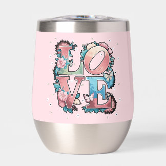 Floral LOVE Design with Butterflies Water Bottle