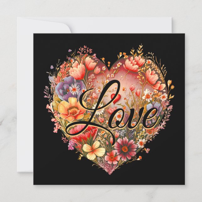Floral Love Heart Holiday Card (Front)