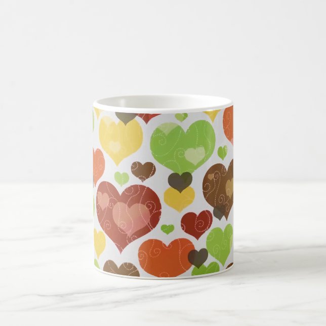 Floral Love Hearts Pattern Pink Coffee Mug (Center)
