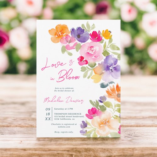 Floral Love in bloom pink summer bridal shower Invitation