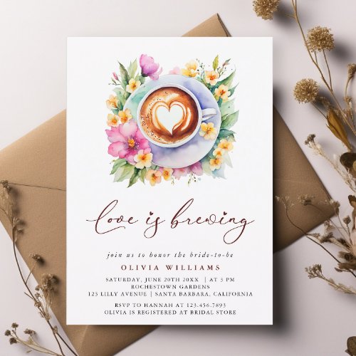 Floral Love Is Brewing Bridal Shower  Invitation
