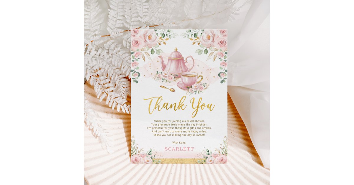 Floral Love is Brewing Bridal Shower Tea Party Thank You Card | Zazzle