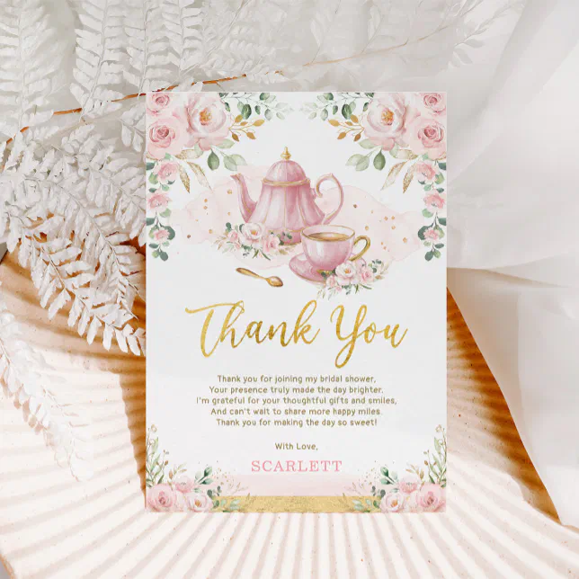 Floral Love is Brewing Bridal Shower Tea Party Thank You Card | Zazzle