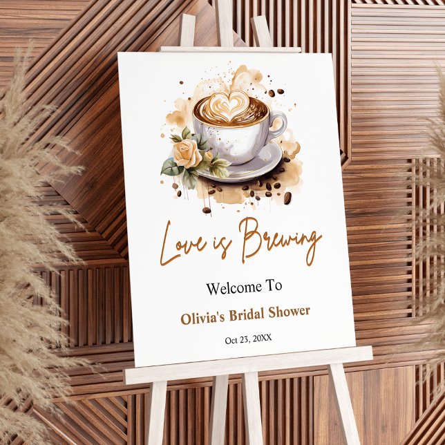 Floral Love is Brewing Brown Bridal Shower Welcome Foam Board (Floral Love is Brewing Brown Coffee Bridal Shower Welcome Sign )