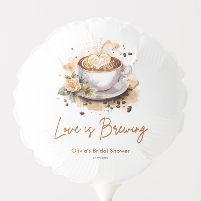 Floral Love is Brewing Brown Coffee Bridal Shower  Balloon (Front)