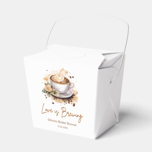 Floral Love is Brewing Brown Coffee Bridal Shower  Favor Boxes (Front Side)