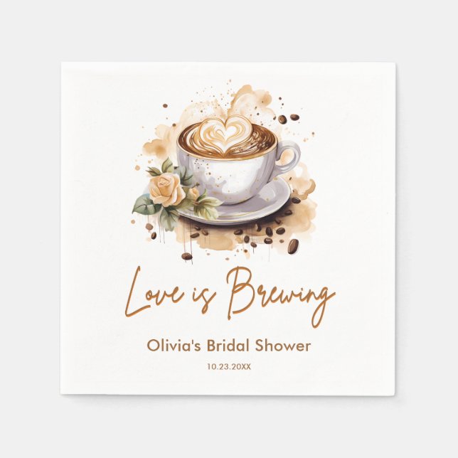 Floral Love is Brewing Brown Coffee Bridal Shower  Napkins (Front)