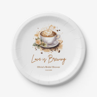 Floral Love is Brewing Brown Coffee Bridal Shower  Paper Plates