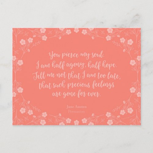 Floral Love Letter Quote Persuasion Jane Austen Postcard