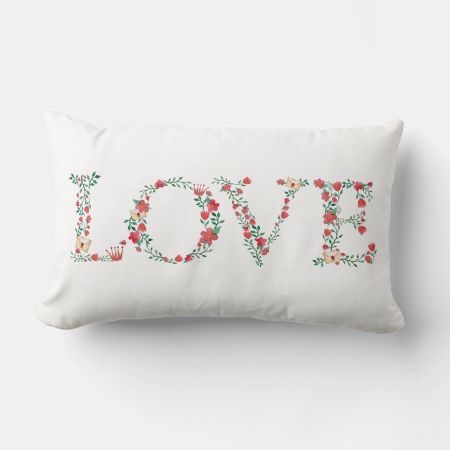 Floral LOVE Letters Valentine's Lumbar Pillow (Front)