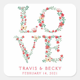 Floral LOVE Letters Valentine's Square Sticker