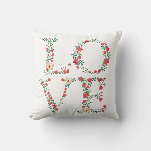Floral LOVE Letters Valentine's Throw Pillow (Front)
