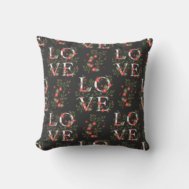Floral LOVE Modern Pretty Pattern Throw Pillow (Front)