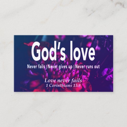 Floral LOVE NEVER FAILS Christian Scripture Business Card