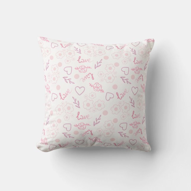Floral Love Pattern Throw Pillow (Front)