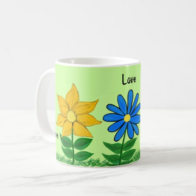 Floral Love Personalized Green Mugs (Front Left)