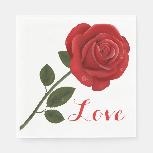 Floral Love Red Rose Flower - Wedding Party Paper Napkins (Front)