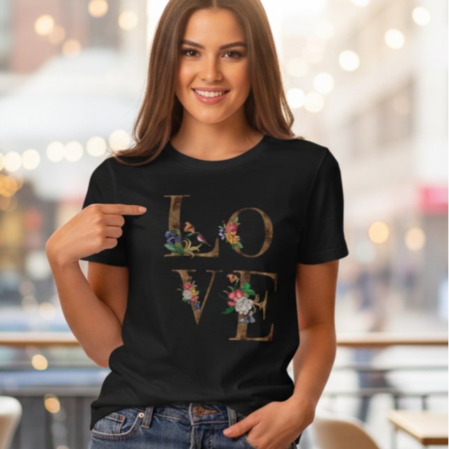 Floral LOVE Rustic Word Women's T-Shirt Tri-Blend Shirt (Creator Uploaded)