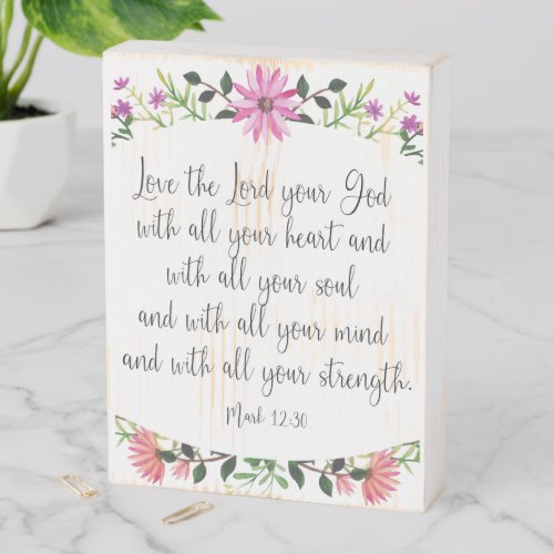 Floral Love the Lord Your God Christian Wooden Box Sign