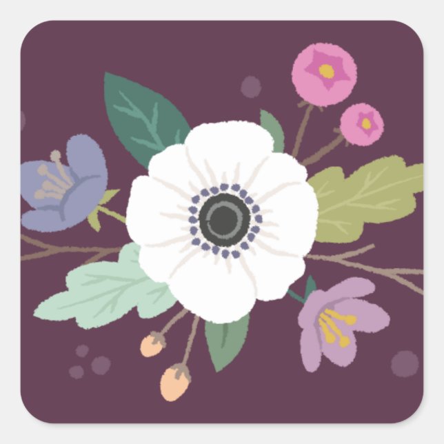 Floral Love Valentine's Day Sticker - Plum (Front)