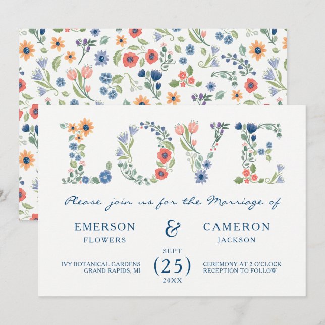 Floral LOVE Wedding Invitation (Front/Back)