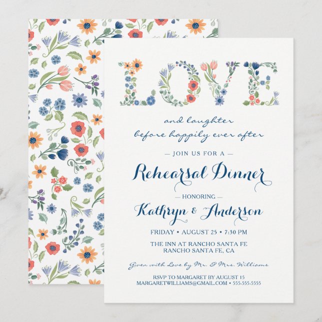 Floral Love Wedding Rehearsal Dinner Invitation (Front/Back)