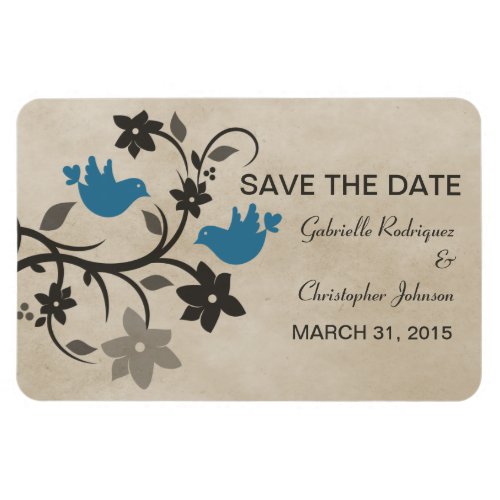 Floral Lovebirds Save the Date Magnet Blue Magnet